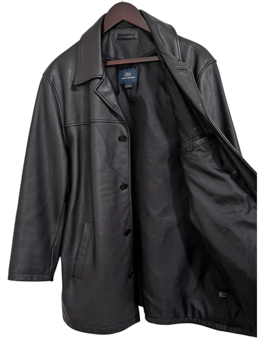 Brooks Brothers 346 Heavyweight Pebbled Genuine Leather Car Coat Jacket - Large